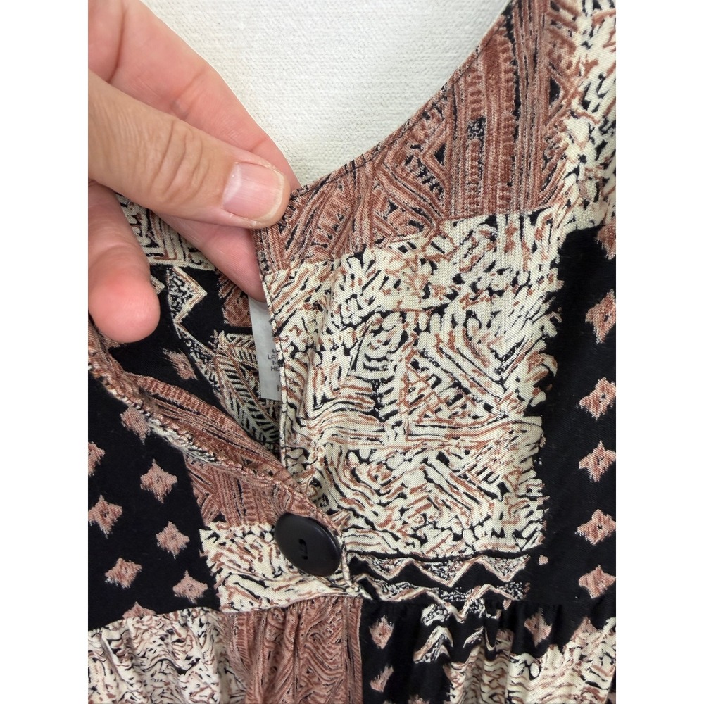Unbranded Patchwork Geometric Rayon Maxi Dress Women Medium Brown Boho Grunge - Picture 4 of 6